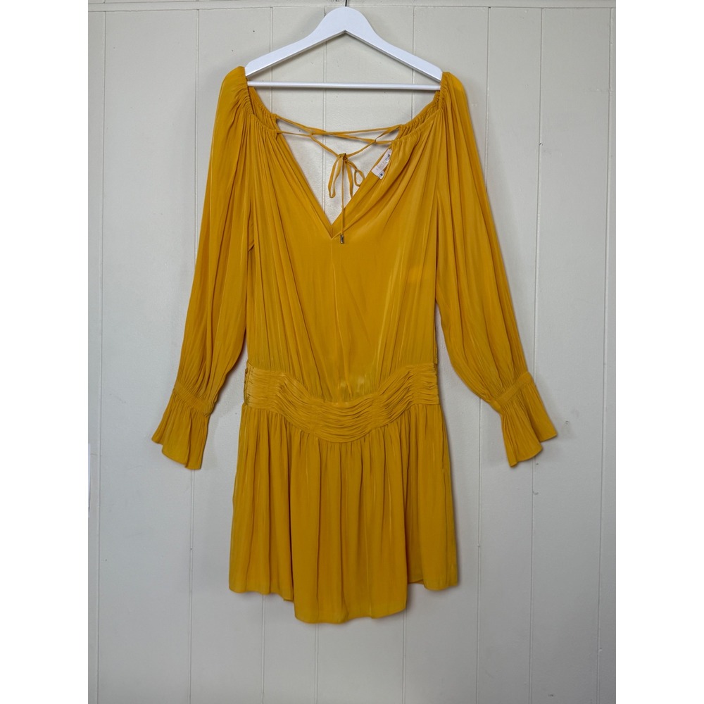 Ramy Brook Womens Ruched Drop Waist Lace Up Neck Mini Dress Size 8 Festival Boho